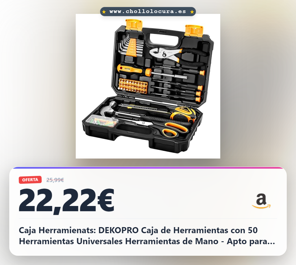 Caja Herramienats: DEKOPRO Caja de Herramientas con 50 Herramientas Universales Herramientas de Mano - Apto para uso doméstico y bricolaje, Amarillo