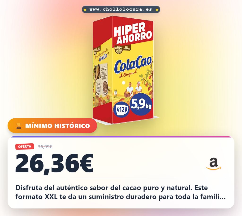 Aprovecha ColaCao Original Cacao Soluble Natural sin Aditivos Formato Ahorro XXL 5,9 kg en oferta