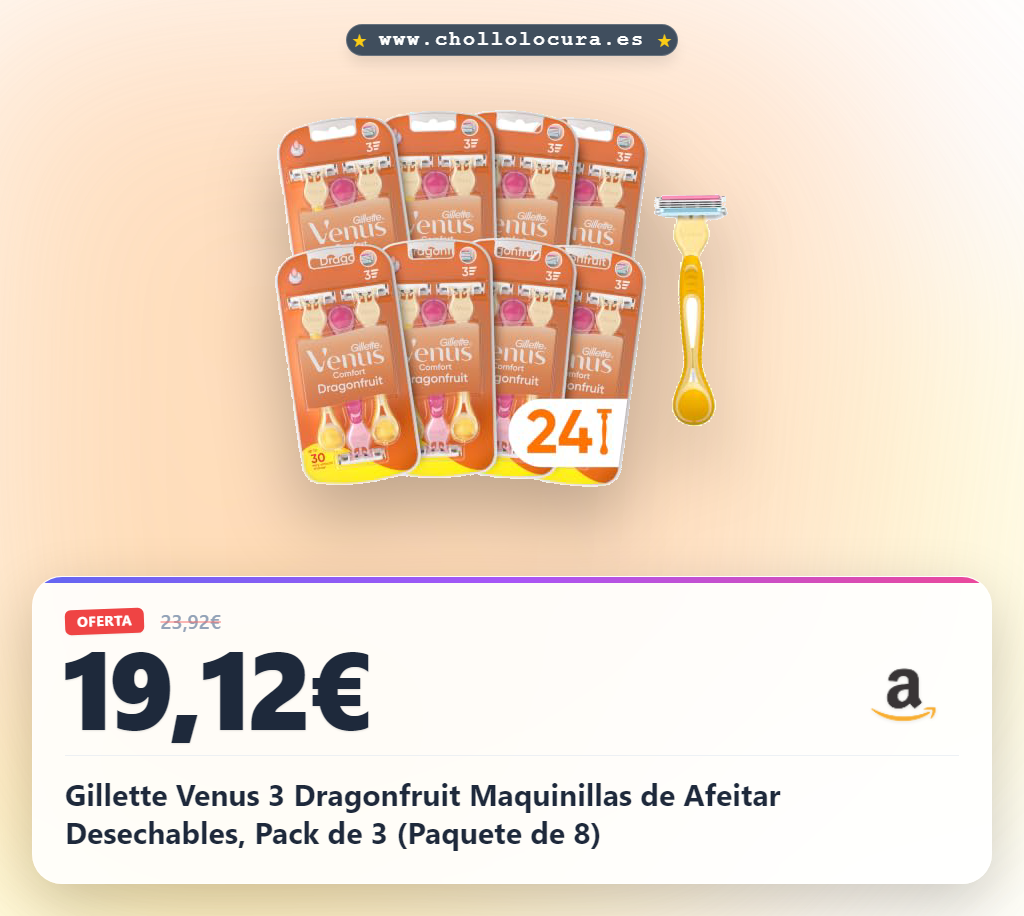 Gillette Venus 3 Dragonfruit Maquinillas de Afeitar Desechables, Pack de 3 (Paquete de 8)