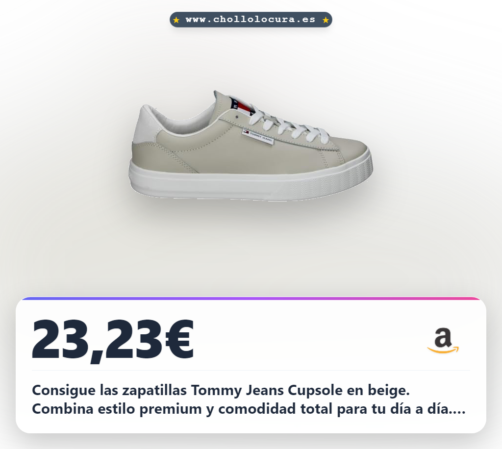 Consigue las zapatillas Tommy Jeans beige cupsole de piel premium. Disfruta de este diseño urbano al mejor precio.
