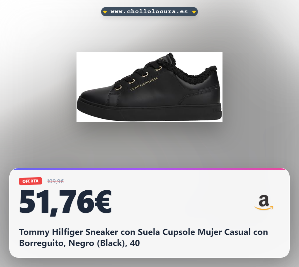 Tommy Hilfiger Sneaker con Suela Cupsole Mujer Casual con Borreguito, Negro (Black), 40