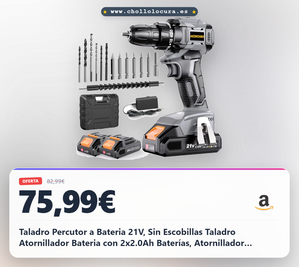 Taladro Percutor a Bateria 21V, Sin Escobillas Taladro Atornillador Bateria con 2x2.0Ah Baterías, Atornillador Electrico 45N.m, 20+1 Ajuste de Par, 14 Accesorios, 2 Velocidad, Gris