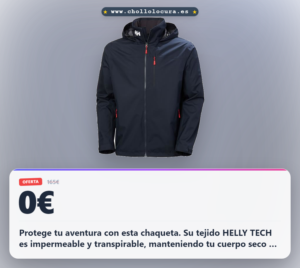 Logra el Helly Hansen Men's Crew Hooded Jacket 2.0 con tecnología HELLY TECH impermeable a precio de chollo