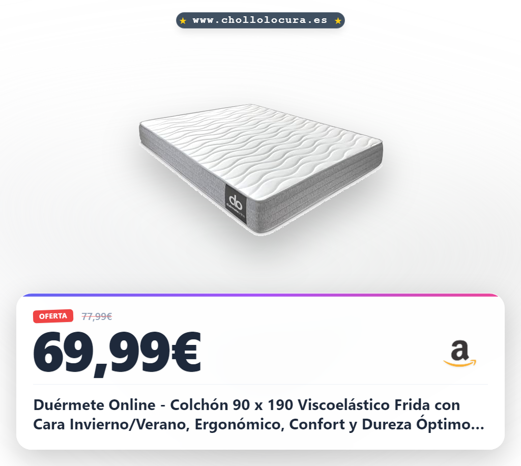 Duérmete Online - Colchón 90 x 190 Viscoelástico Frida con Cara Invierno/Verano, Ergonómico, Confort y Dureza Óptimos, Higiénico y Transpirable, Grosor 21cm