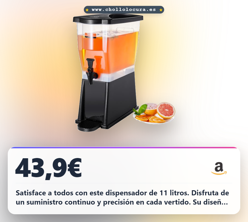 Aprovecha este dispensador de bebidas de 11 litros para fiestas. Gran capacidad y fácil de limpiar para tu restaurante al mejor precio