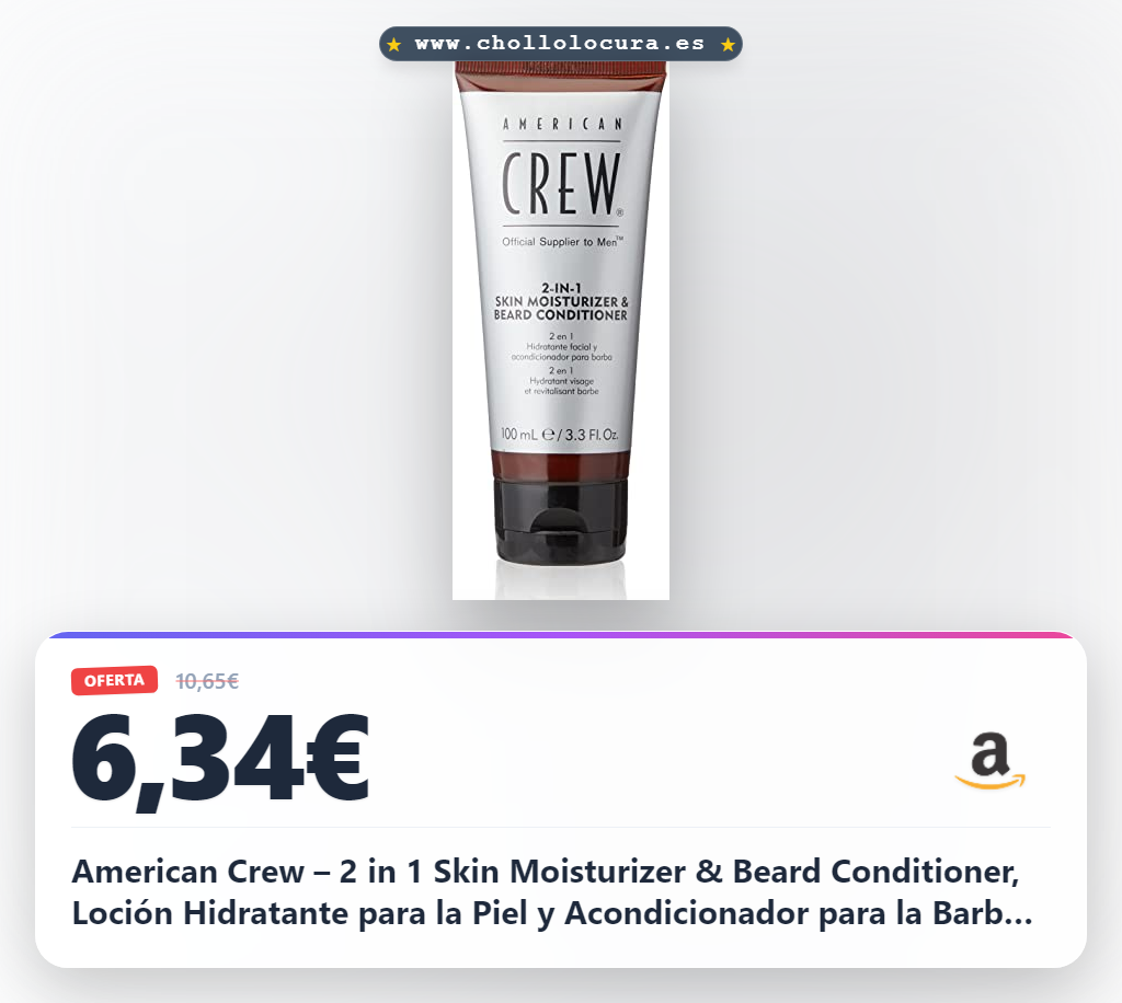 American Crew – 2 in 1 Skin Moisturizer & Beard Conditioner, Loción Hidratante para la Piel y Acondicionador para la Barba, Cuidado Facial para Hombres, Para una Barba Suave y Cuidada, 100 ml
