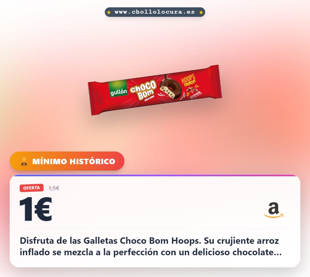 Aprovecha las Galletas Choco Bom Hoops 128g crujientes con chocolate con leche de Gullón al mejor precio