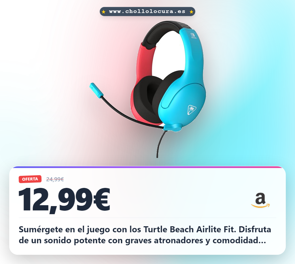 Consigue los auriculares Turtle Beach Airlite Fit para Nintendo Switch con micrófono silenciable y comodidad superior a precio de chollo