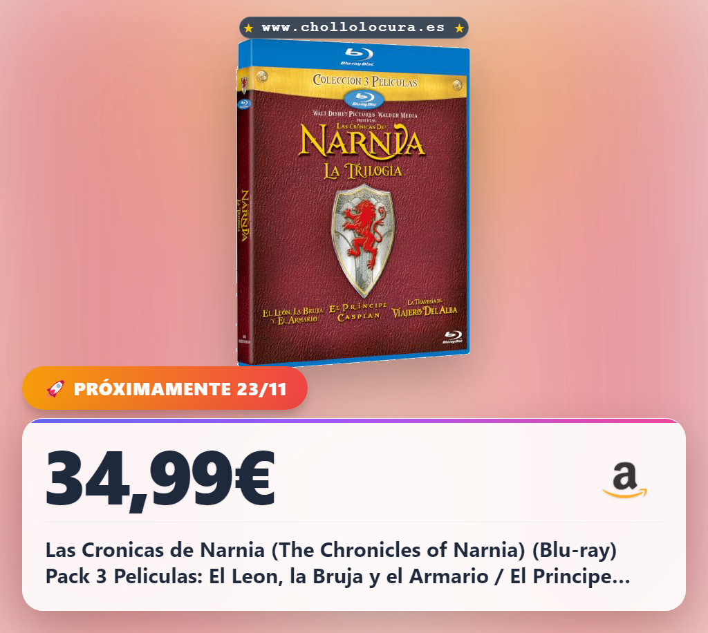 Obtén el Mega Pack 3 de Las Cronicas de Narnia en Blu-ray: El León, Caspian y la Travesía del Alba a precio de chollo.