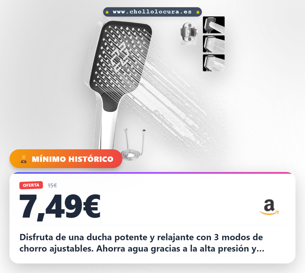 Encuentra la alcachofa de ducha grande de alta presión con 3 modos y manguera a precio de chollo