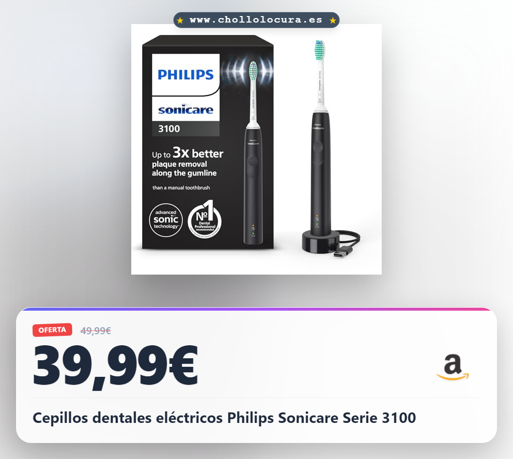 Philips Sonicare serie 3100, cepillo dental eléctrico, cepillo dental sónico, sensor de presión y temporizador, negro, HX3671/14