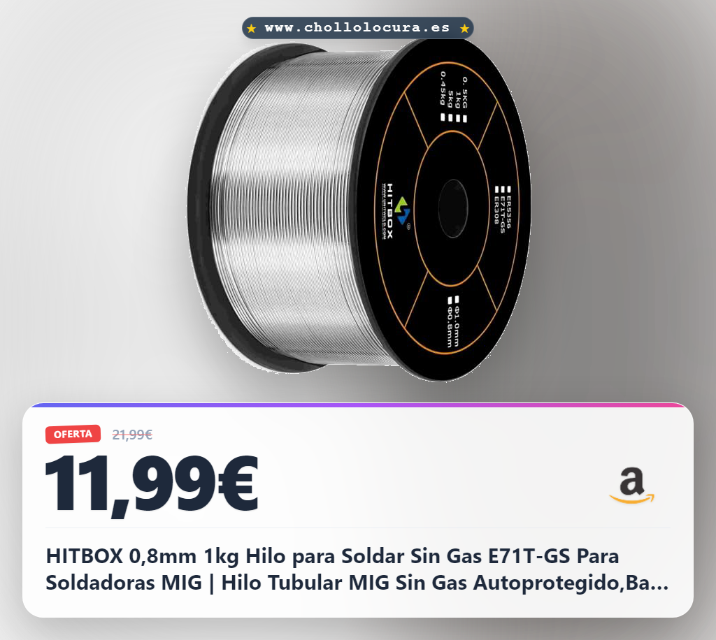 HITBOX 0,8mm 1kg Hilo para Soldar Sin Gas E71T-GS Para Soldadoras MIG | Hilo Tubular MIG Sin Gas Autoprotegido,Baja Salpicadura,para Acero al Carbono y Acero Dulce,para Exteriores