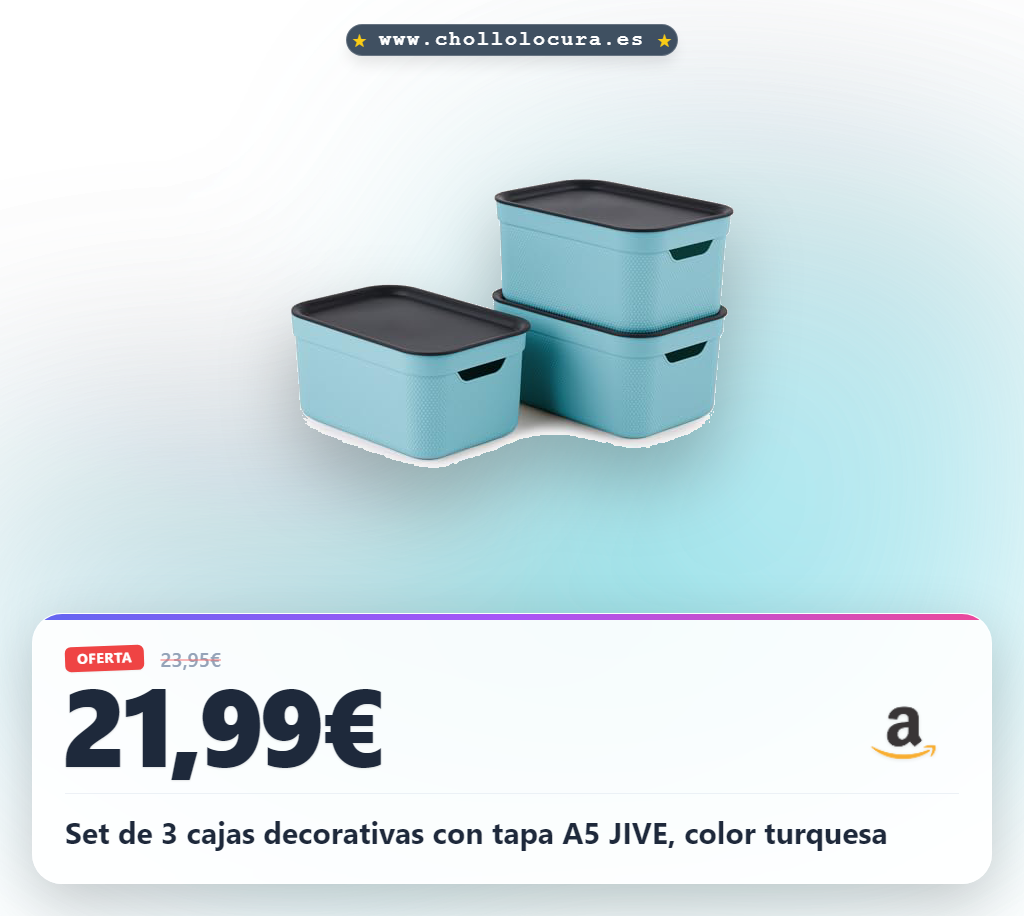 Adquiere el set de 3 cajas decorativas A5 JIVE con diseño premiado Red Dot en color turquesa al mejor precio del año.