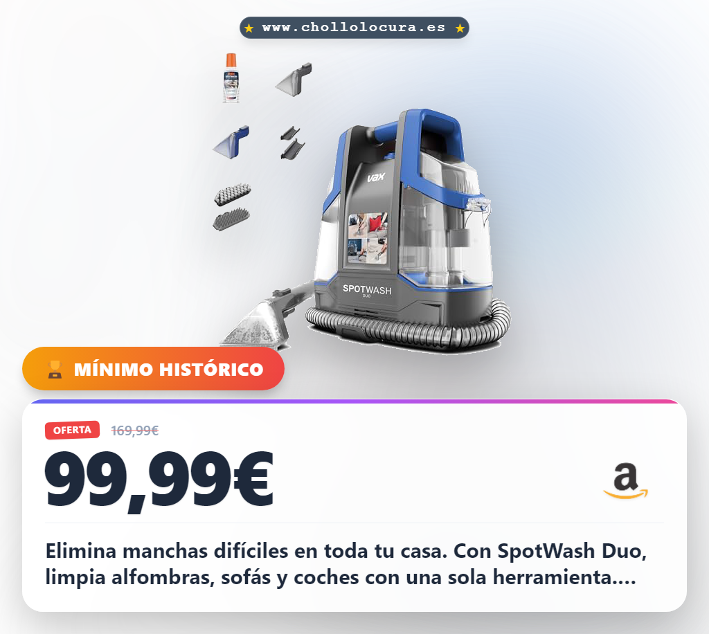 Aprovecha el limpiador Vax SpotWash Duo para manchas en alfombras y tapicerías al mejor precio