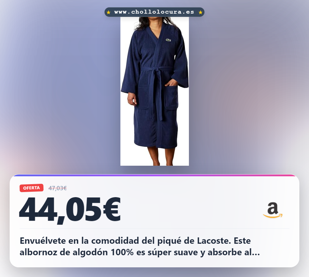 Aprovecha este albornoz de baño clásico de piqué Lacoste en oferta histórica