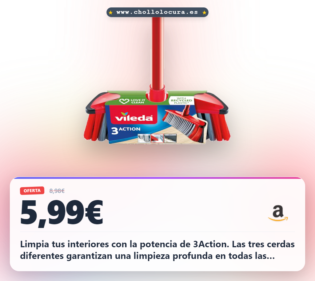 Aprovecha la escoba Vileda 3Action con 3 cerdas para interiores en oferta histórica