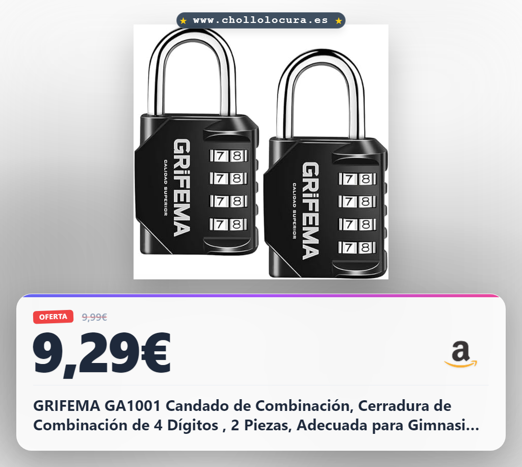 GRIFEMA GA1001 Candado de Combinación, Cerradura de Combinación de 4 Dígitos , 2 Piezas, Adecuada para Gimnasio, Maleta de Equipaje y Caja de Herramientasetc Etc, Negro[Exclusivo en Amazon]