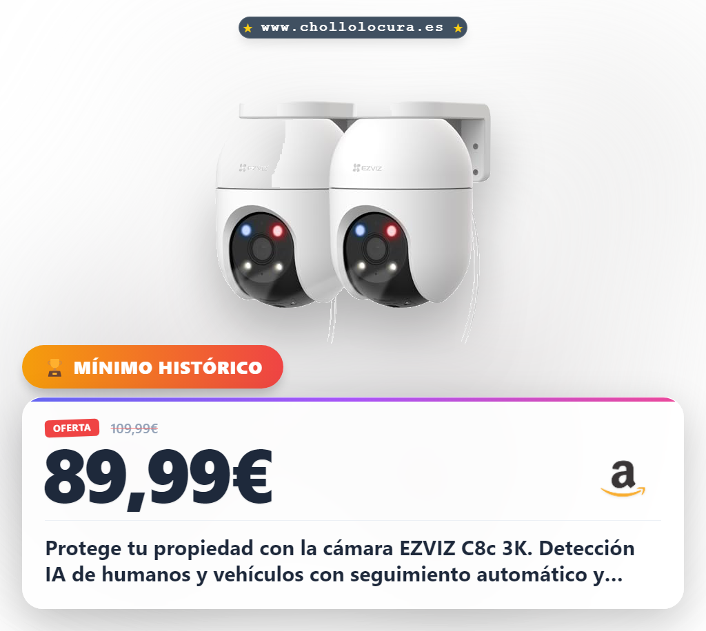 Consigue el kit EZVIZ C8c 3K de 2 cámaras WiFi exterior con IA y visión nocturna en color al mejor precio