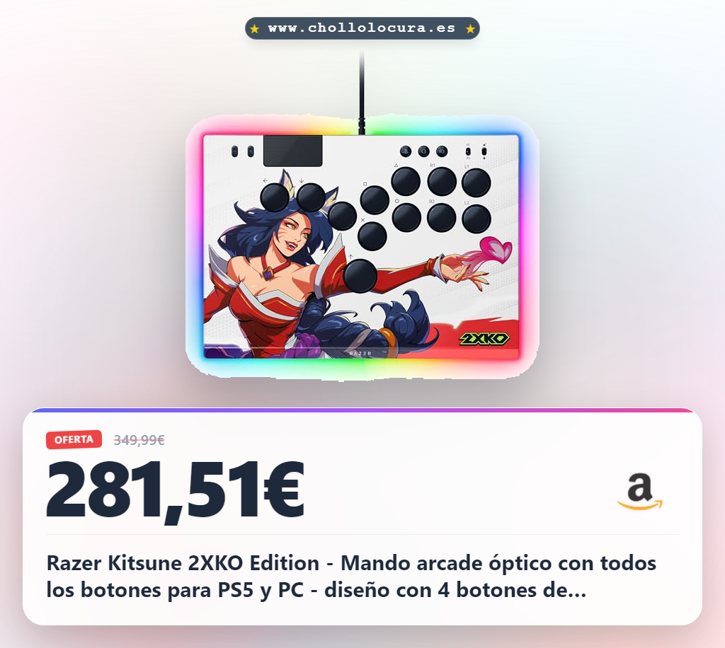 Razer Kitsune 2XKO Edition - Mando arcade óptico con todos los botones para PS5 y PC - diseño con 4 botones de movimiento precisos - interruptores ópticos lineales planos | 2XKO