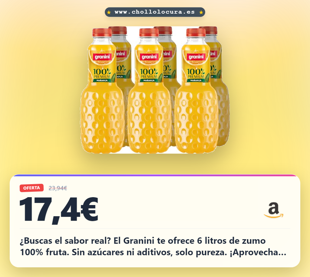 Compra Granini Premium Zumo de Naranja 100% con Pulpa (6 x 1L) a precio de chollo, sin azúcares añadidos.