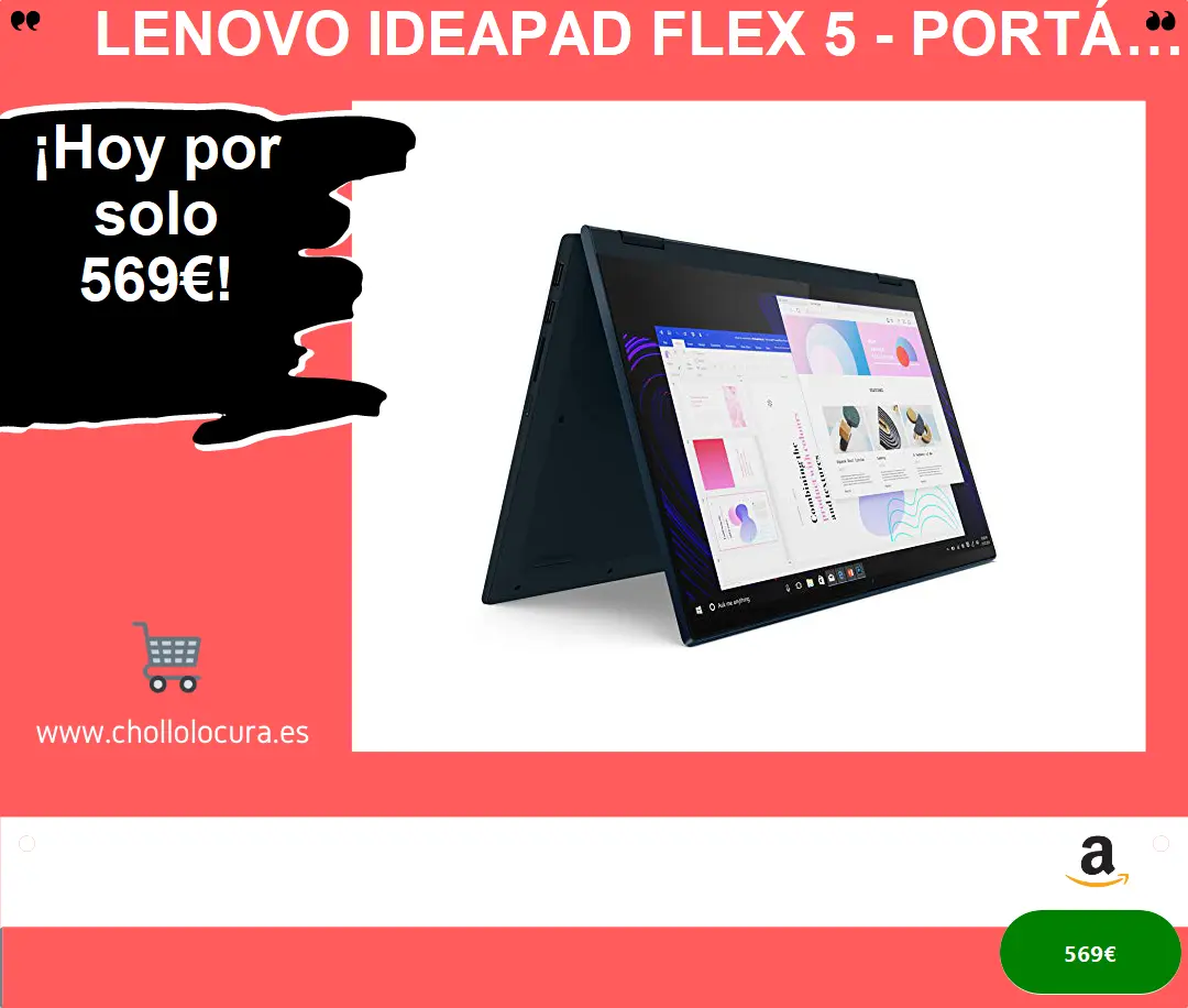 Lenovo IdeaPad Flex 5 - Portátil táctil Convertible 14" FullHD (AMD Ryzen 5-5500U, 8GB RAM, 512GB SSD, AMD Radeon Graphics, Windows 10 en modo S), Color Azul - Teclado QWERTY Español