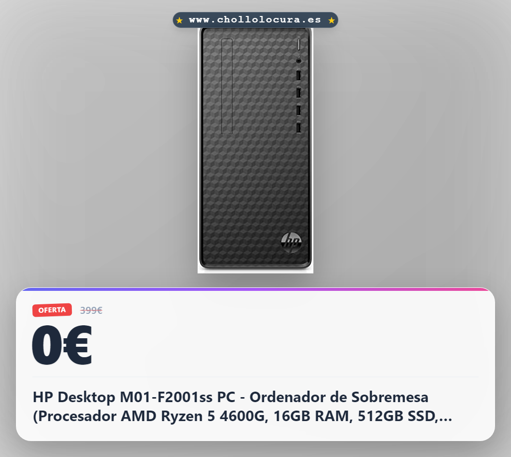 HP Desktop M01-F2001ss PC - Ordenador de Sobremesa (Procesador AMD Ryzen 5 4600G, 16GB RAM, 512GB SSD, AMD Radeon Graphics, Mini Tower PC, Sin Sistema Operativo) Negro intenso