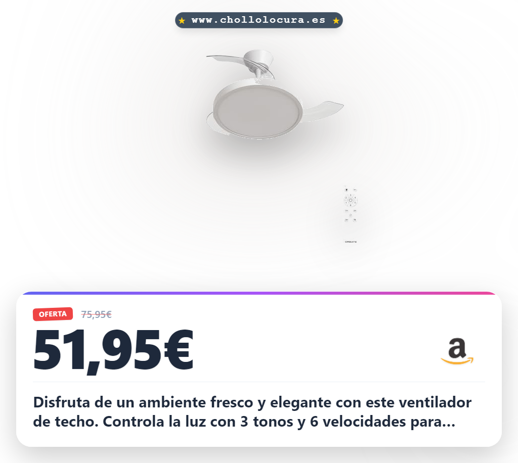 Aprovecha este ventilador de techo inteligente con luz blanca, temporizador y 6 velocidades para verano-invierno