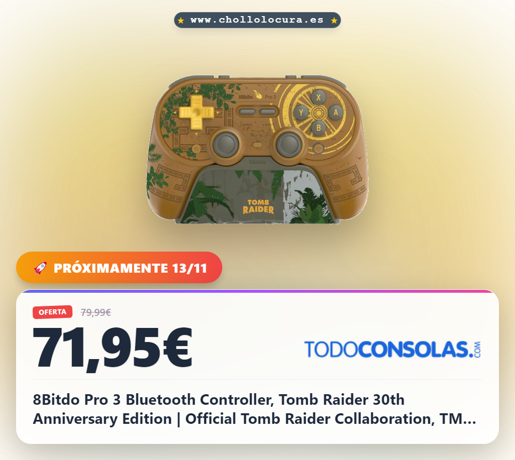 8Bitdo Pro 3 Bluetooth Controller, Tomb Raider 30th Anniversary Edition | Official Tomb Raider Collaboration, TMR Joysticks, Hall Effect Triggers, Charging Dock, Magnetic ABXY, Pro Back Buttons