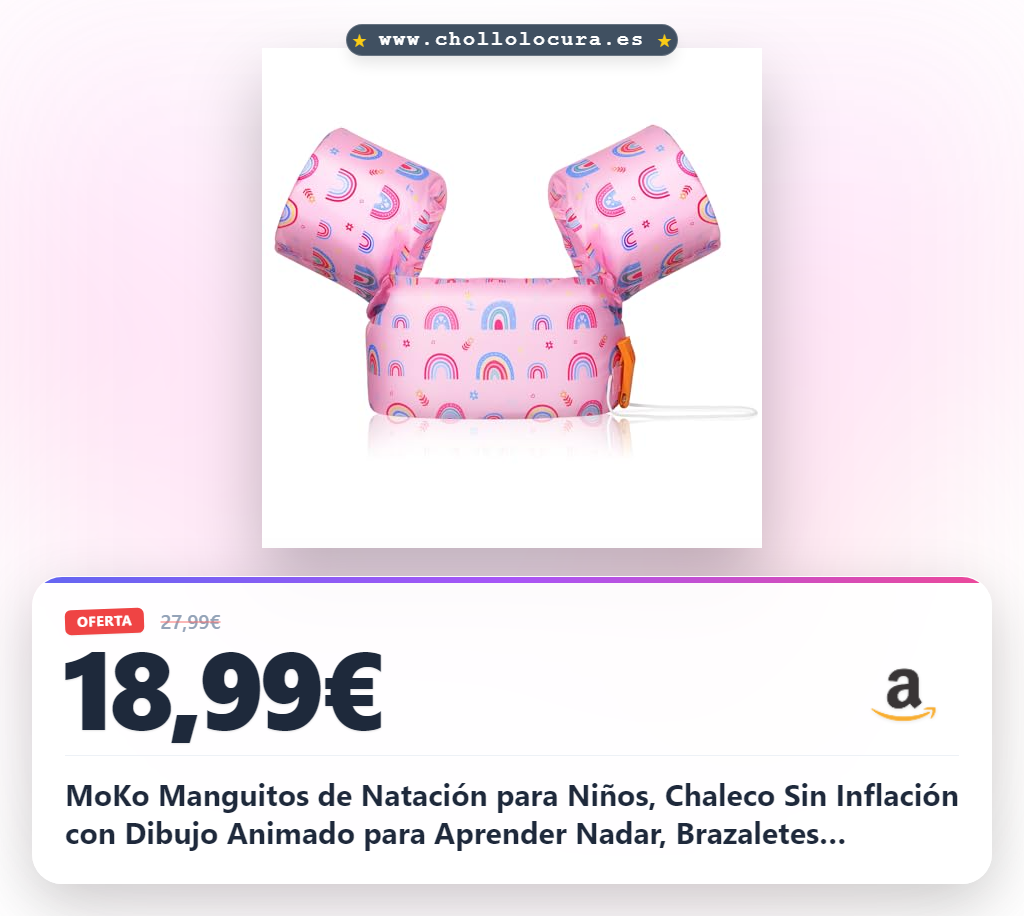 MoKo Manguitos de Natación para Niños, Chaleco Sin Inflación con Dibujo Animado para Aprender Nadar, Brazaletes Hinchables para Piscina Playa Parque Acuático Natación, Arcoíris Rosa