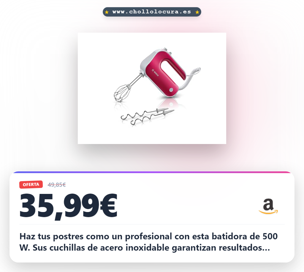 Aprovecha la batidora Bosch Styline 500W con 5 velocidades y varillas FineCreamer para postres profesionales