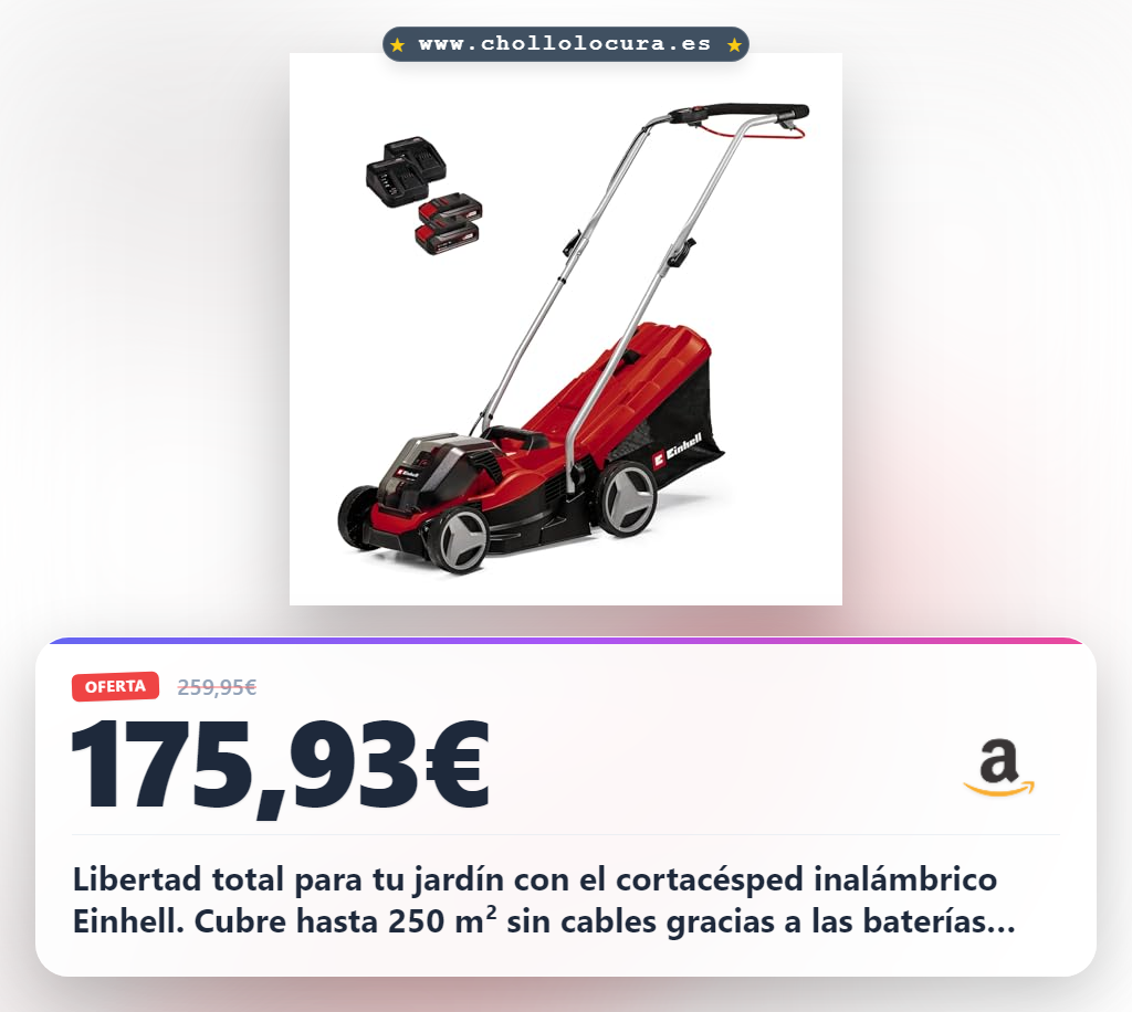 Aprovecha el cortacésped inalámbrico Einhell Power X-Change para 250m² con bolsa recolectora al mejor precio de chollo