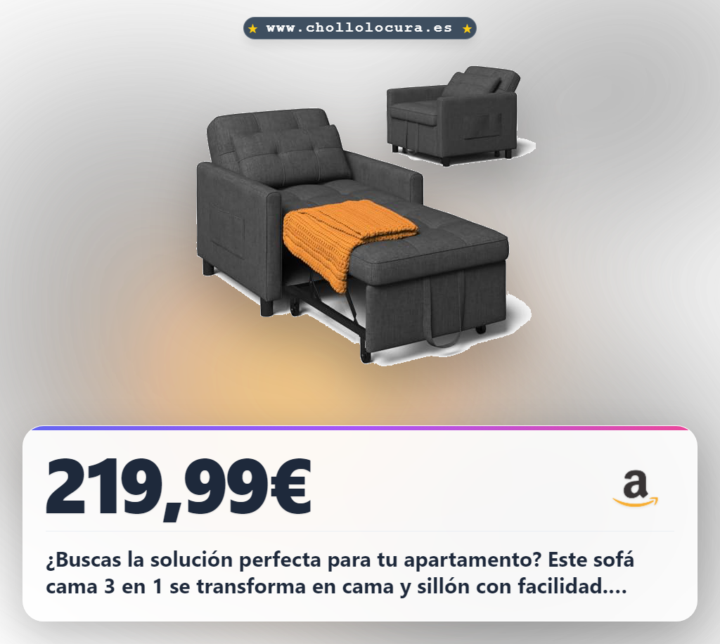 ¿Buscas la solución perfecta para tu apartamento? Este sofá cama 3 en 1 se transforma en cama y sillón con facilidad. Ajusta el respaldo para leer o descansar cómodamente. Su diseño inteligente maximiza el ahorro de espacio y la durabilidad. ¡Consigue el confort que necesitas!