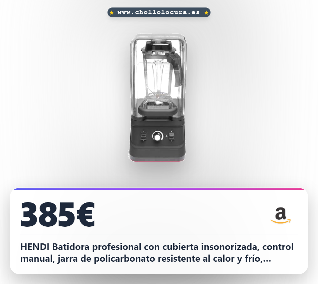 HENDI Batidora profesional con cubierta insonorizada, control manual, jarra de policarbonato resistente al calor y frío, velocidad variable, 230V, 1680W, 250x300x(H)540mm, ABS, acero inoxidable