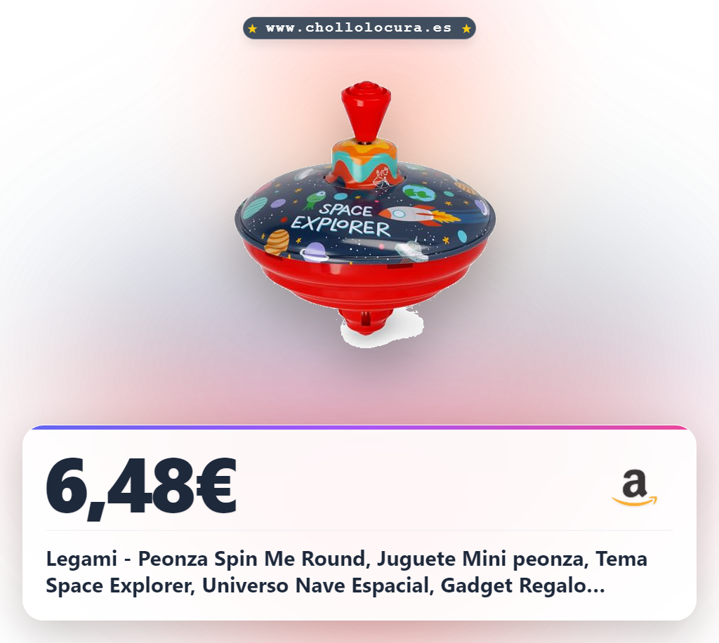 Legami - Peonza Spin Me Round, Juguete Mini peonza, Tema Space Explorer, Universo Nave Espacial, Gadget Regalo cumpleaños, Juego para niños, diámetro 13 cm