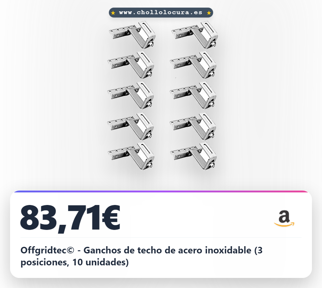 Offgridtec© - Ganchos de techo de acero inoxidable (3 posiciones, 10 unidades)