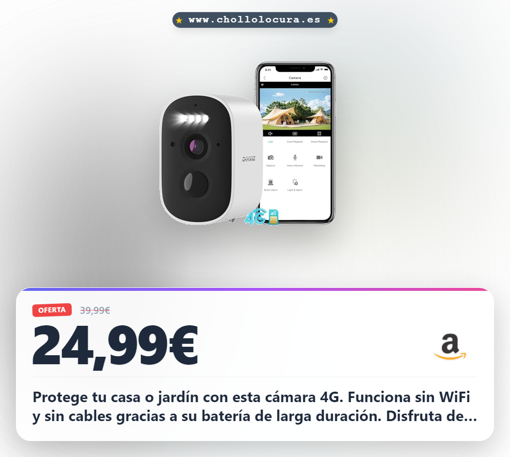 Aprovecha esta cámara de vigilancia 4G 2.5K Ultra HD con batería y visión nocturna en oferta histórica para exteriores
