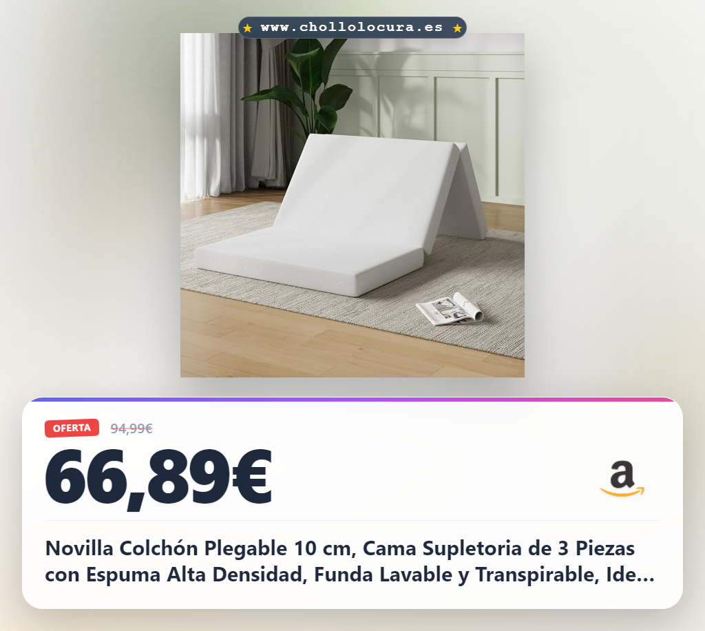 Novilla Colchón Plegable 10 cm, Cama Supletoria de 3 Piezas con Espuma Alta Densidad, Funda Lavable y Transpirable, Ideal para Invitados, Camping y Viajes (90x190 cm)