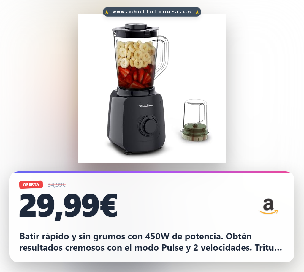 Aprovecha la batidora Moulinex Blendforce Essential 450W con trituración de hielo y resultados suaves al mejor precio