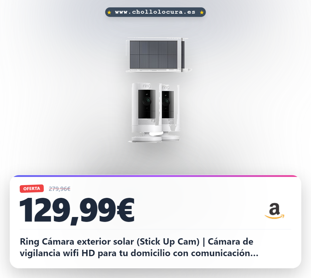 Ring Cámara exterior solar (Stick Up Cam) | Cámara de vigilancia wifi HD para tu domicilio con comunicación bidireccional, instalación fácil | 30 días gratis de Ring Home | 2 Cámaras