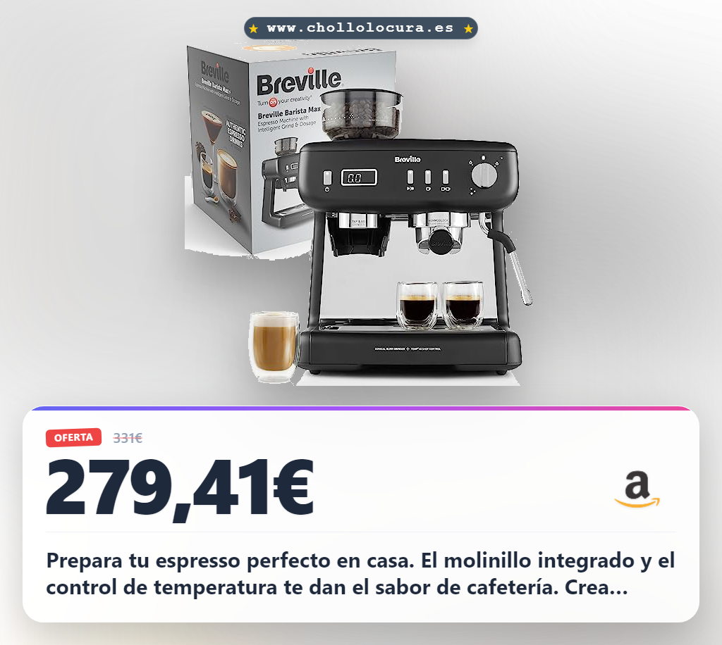 Consigue la cafetera espresso Breville Barista Max+ con molinillo integrado y 15 bares al mejor precio