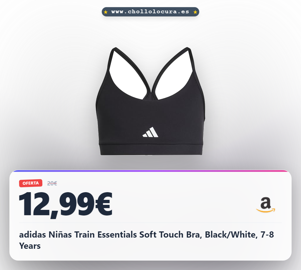 adidas Niñas Train Essentials Soft Touch Bra, Black/White, 7-8 Years