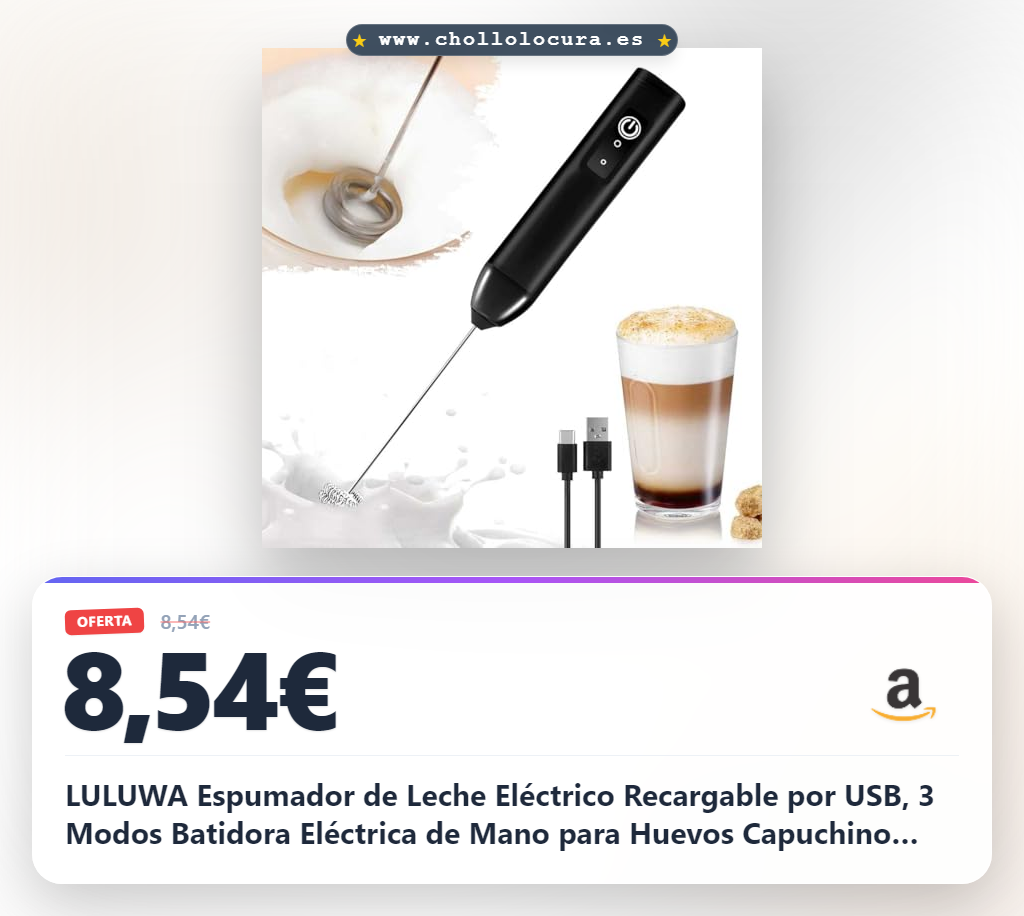 LULUWA Espumador de Leche Eléctrico Recargable por USB, 3 Modos Batidora Eléctrica de Mano para Huevos Capuchino Chocolate Caliente y Café con Leche (Negro)
