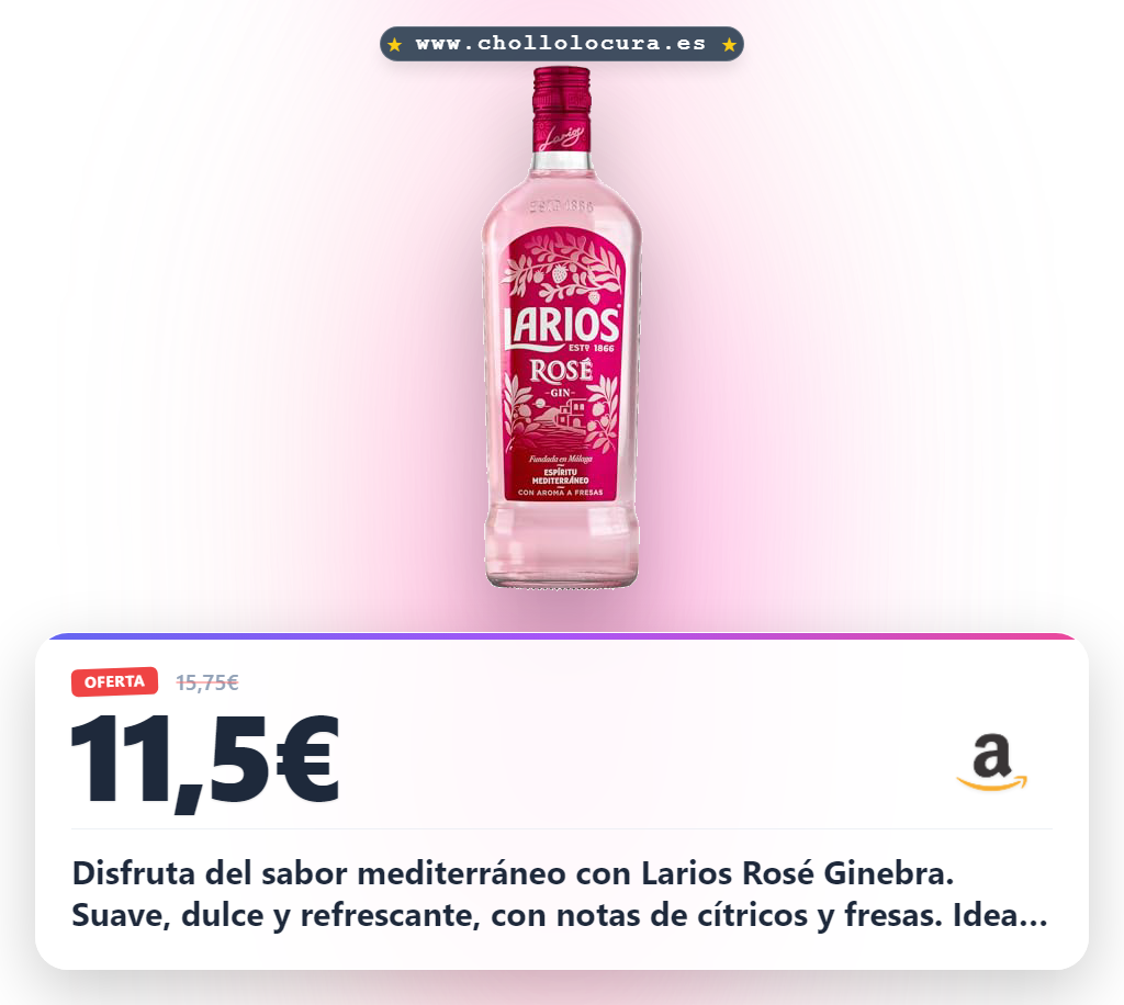 Aprovecha Larios Rosé Ginebra Premium Mediterránea 70cl con sabor cítrico y fresa en oferta