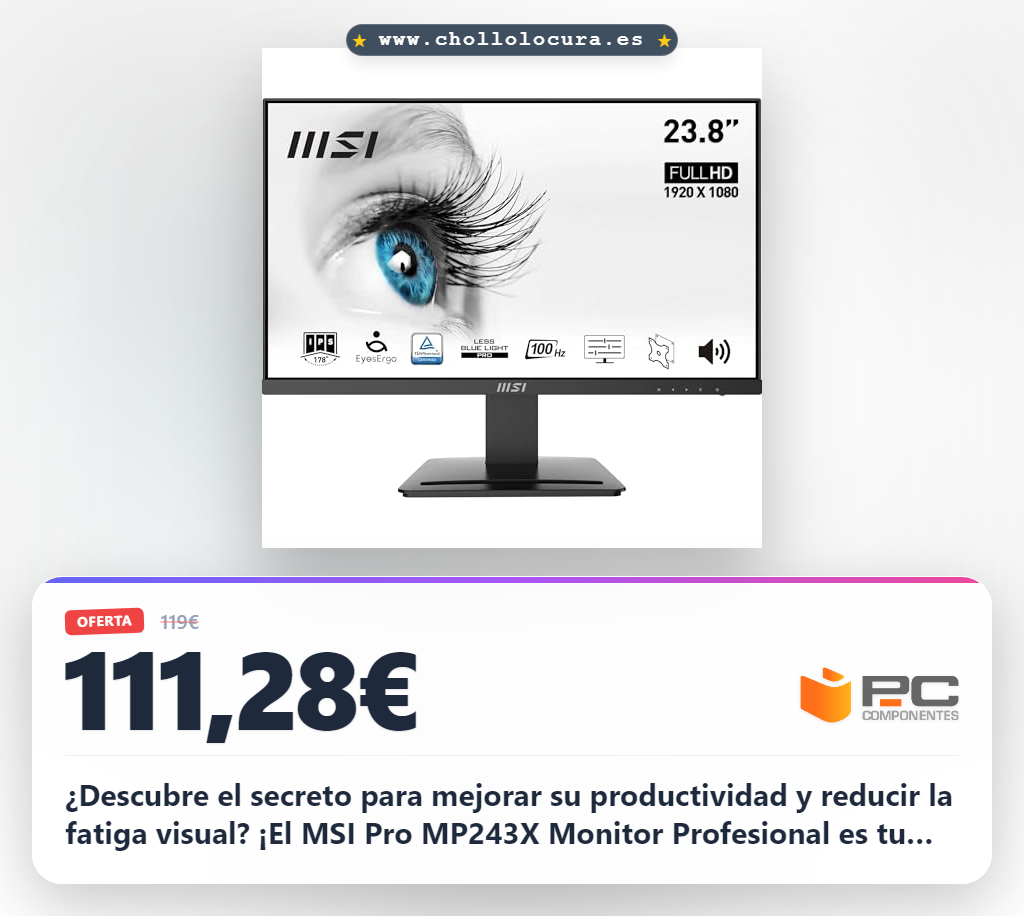¿Descubre el Monitor de Oficina Profesional MSI Pro MP243X, 23.8 FHD, 100 Hz y Anti-Glare? ¡Certificado por TÜV Rheinland!