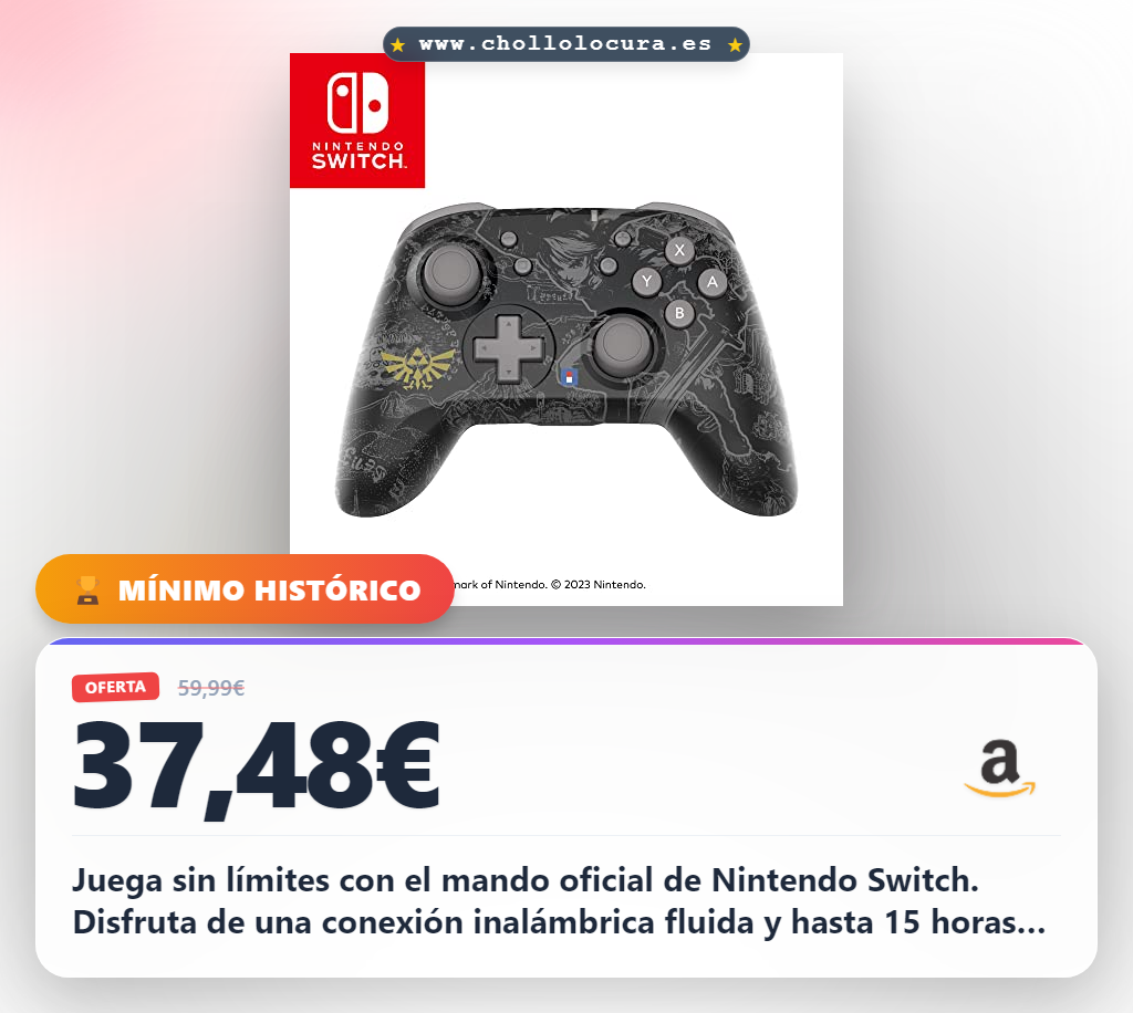 Consigue el mando oficial Nintendo Switch inalámbrico con Bluetooth y 15h de batería en oferta histórica