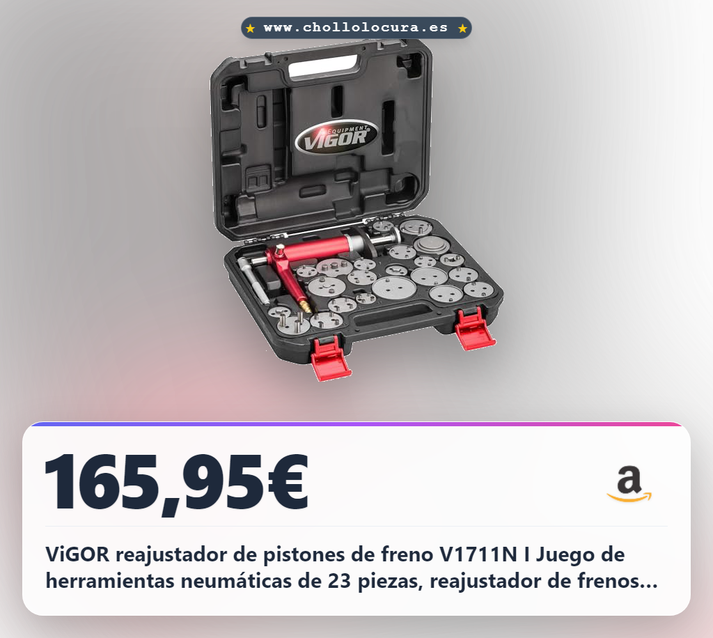 ViGOR reajustador de pistones de freno V1711N I Juego de herramientas neumáticas de 23 piezas, reajustador de frenos para girar y presionar pistones de freno en varios automóviles