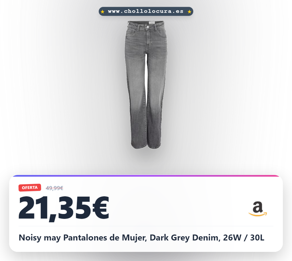 Noisy may Pantalones de Mujer, Dark Grey Denim, 26W / 30L