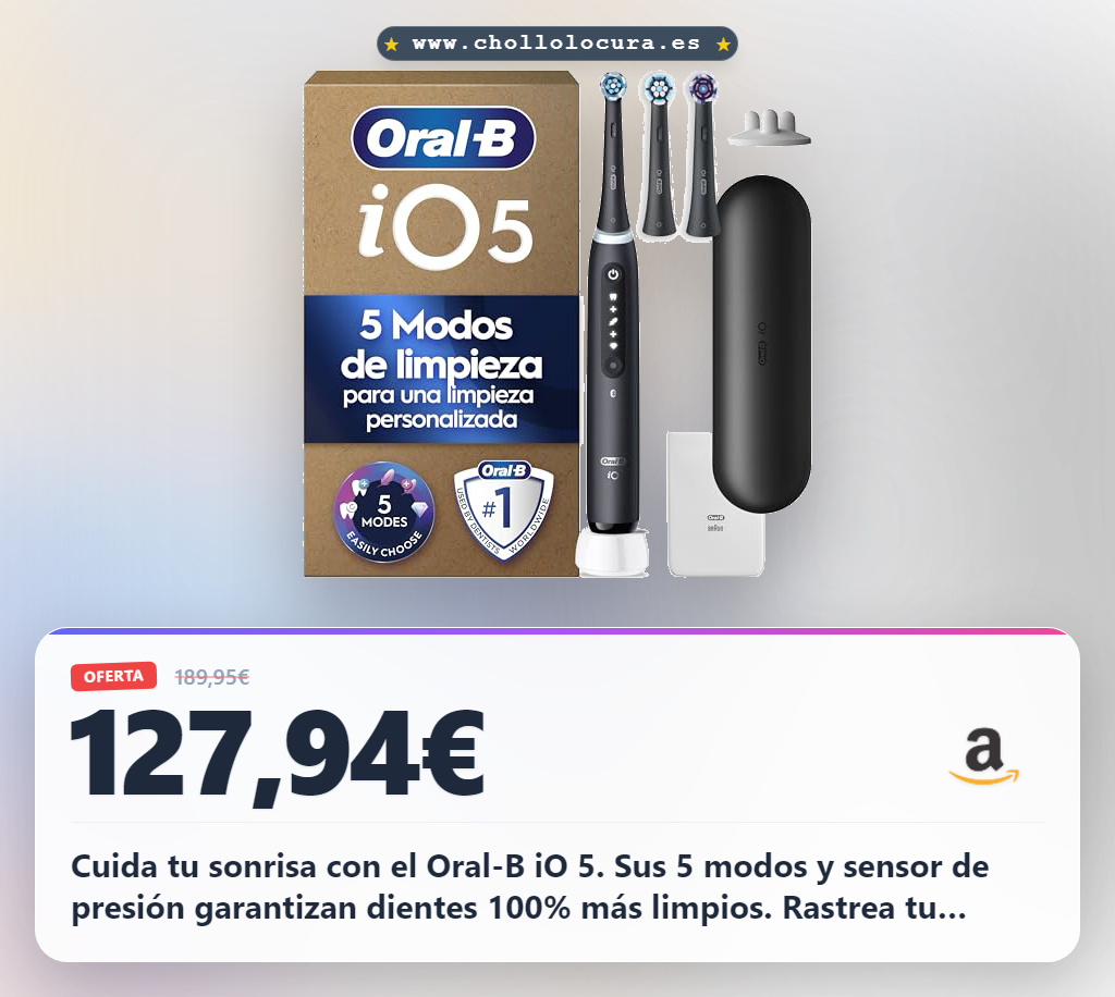 Obtén el Cepillo Eléctrico Oral-B iO 5: Limpieza profunda y encías saludables con sensor de presión al mejor precio