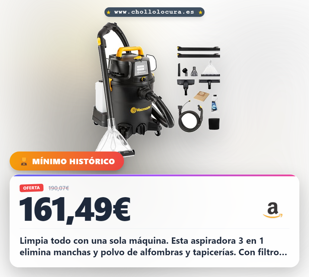 Encuentra la aspiradora 3 en 1 húmedo seco y limpiador de tapicería con filtro HEPA a precio de chollo