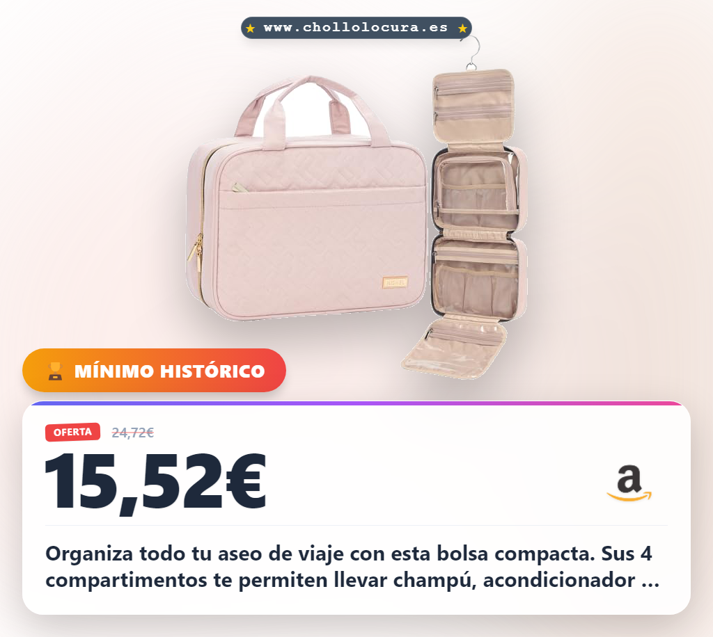 Organiza todo tu aseo de viaje con esta bolsa compacta. Sus 4 compartimentos te permiten llevar champú, acondicionador y cepillos sin problemas. Se comprime fácilmente para ahorrar espacio y el gancho te da acceso rápido. ¡Viaja más ligero y organizado!